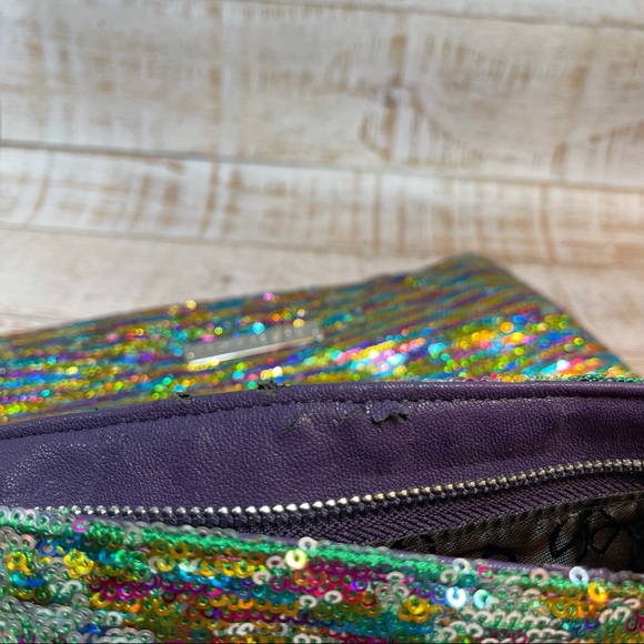 NWT BCBGeneration Multi-Colored Sequin Foldover Clutch Teal - Picture 7 of 16